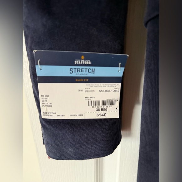 NWT - Stafford - Navy Men's Corduroy Sport Coat - Slim Fit Stretch - Size 38 Reg - Picture 7 of 7